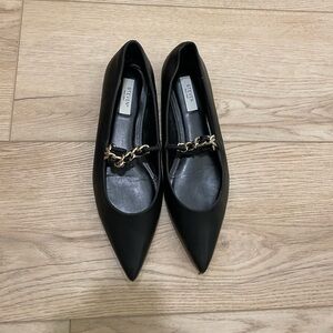 Steven New York Black Pointed Toe Flats with Gold Chain